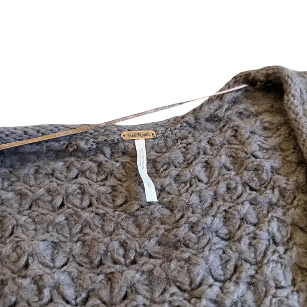 Free People Chunky Pullover V-Neck Sweater Neutral Brown Wool Stretch Size Large - Image 3