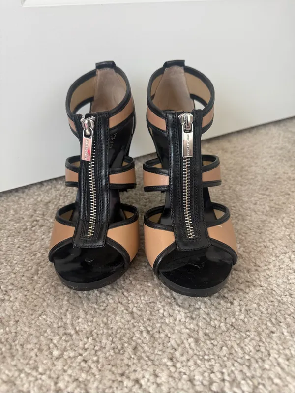 Michael Kors Black and Tan Zip Up High Heel Sandals - Image 3