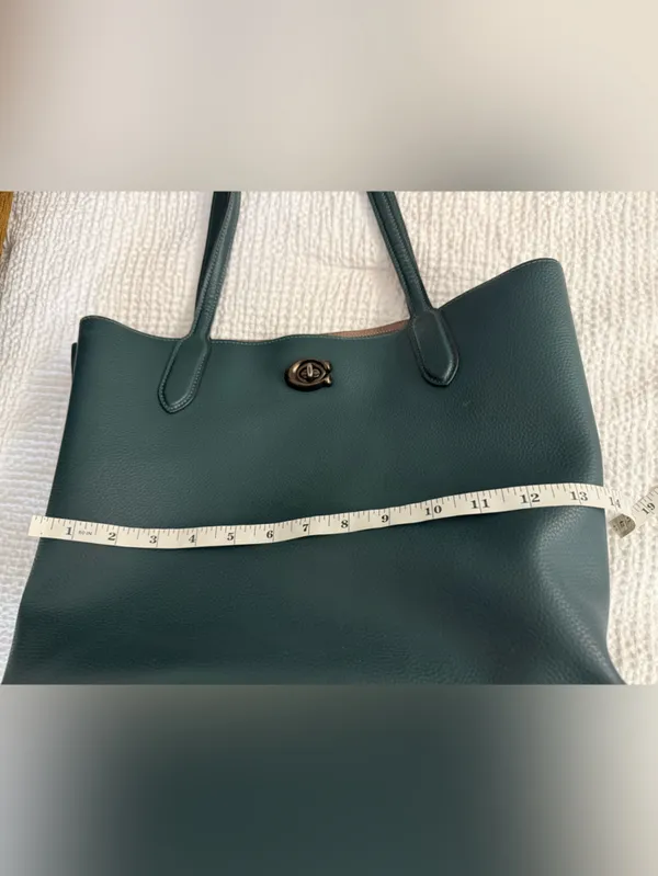 Coach Willow Tote Polished Pebble Leather Turnlock Zip Compartment Feet Green - Image 14