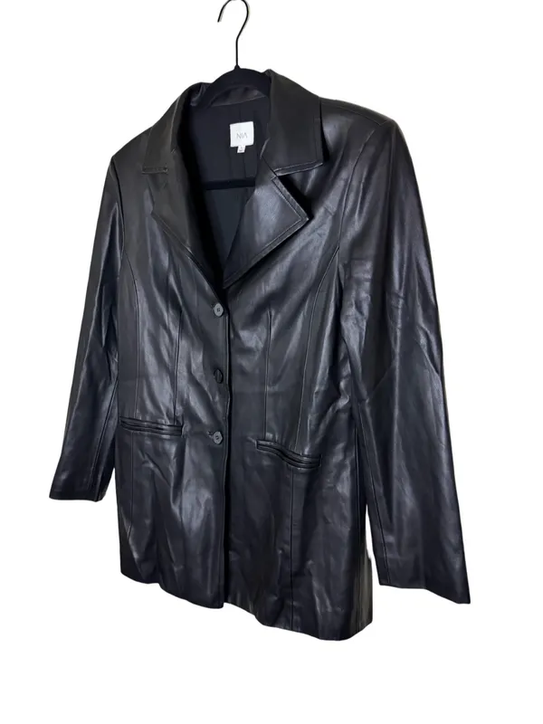 NIA Faux Leather Blazer Jacket – Black Size S - Image 3