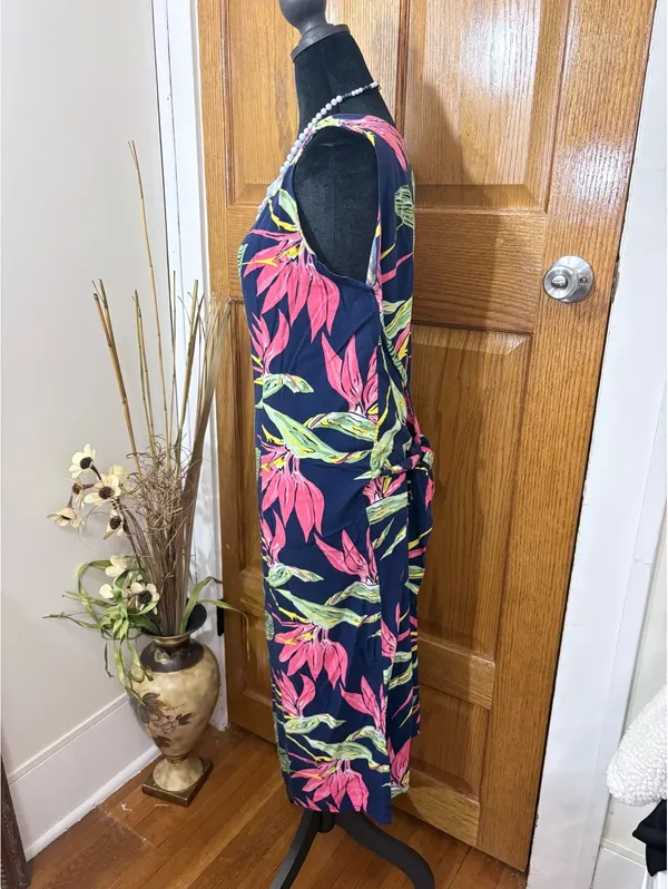 Mango Moon Mango Moon Navy Tropical Sleeveless Midi Dress - Image 2