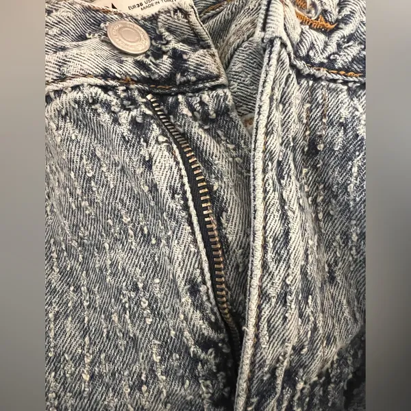 Zara Wide Leg Legged Pants Textured Blue Denim‎ Jeans Size 4 Y2K Festival - Image 4