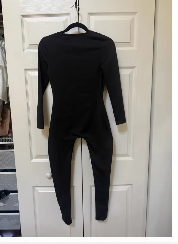 SHEIN PETITE Black Scoop Neck Long Sleeve Unitard Jumpsuit - Image 3