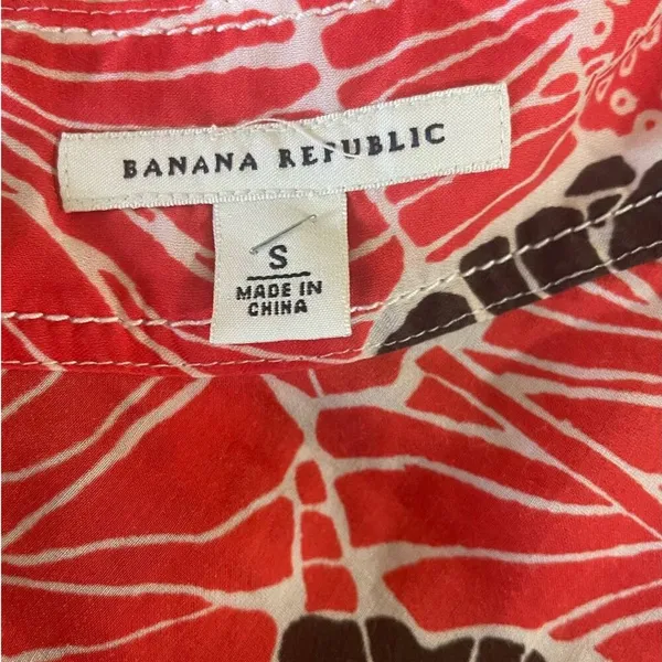 Y2K Banana Republic Women Top S Red Black Tropical Floral‎ Babydoll Festival - Image 7