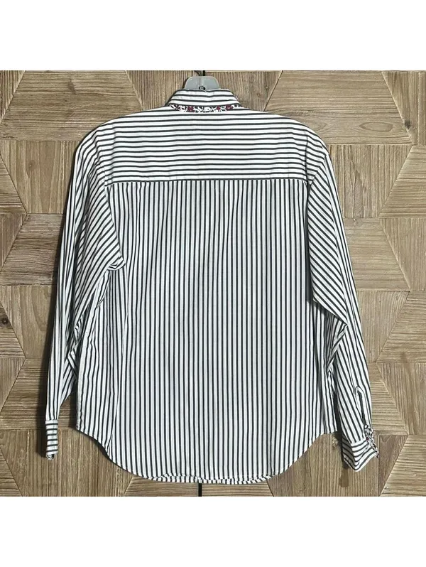 Charter Club Petites 4 Grey White Striped Cotton Button Up Shirt Business Casual - Image 6