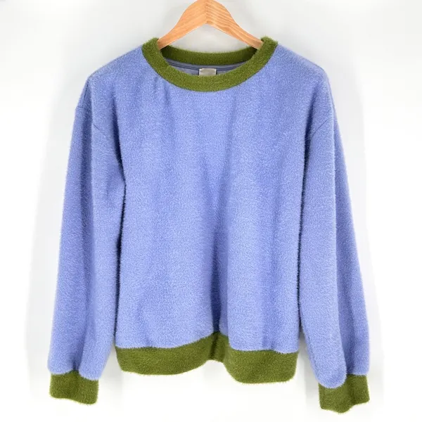 Maeve Anthropologie Sweater Women's M‎ Boxy Ringer Oversized Fuzzy Purple Green - Image 5