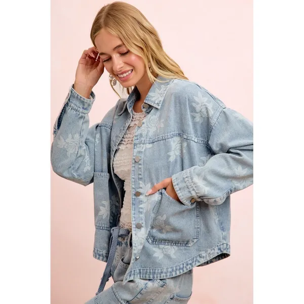 BiBi‎ Printed Washed Denim Jacket With Pocket - Image 7