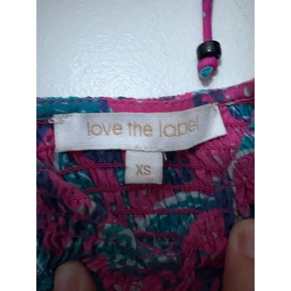 Love The Label Pink Teal‎ Paisley Smocked Puff Sleeve Tiered Mini Dress XS - Image 3
