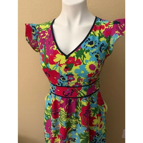 ModCloth Neon Floral V‑Neck Maxi Dress in Pink, Blue, Green, Yellow - Image 3