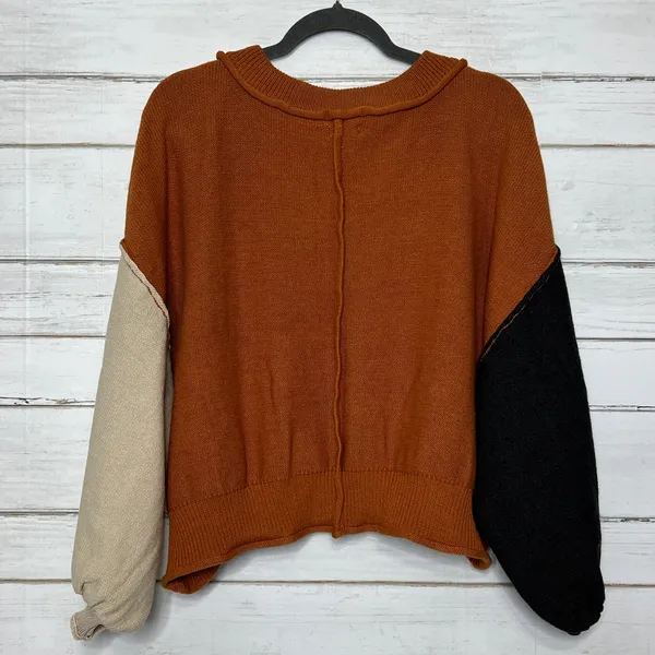 Pol Colorblock Boho V-Neck Knit Sweater Slouchy Pullover Rust Orange Size Small - Image 3