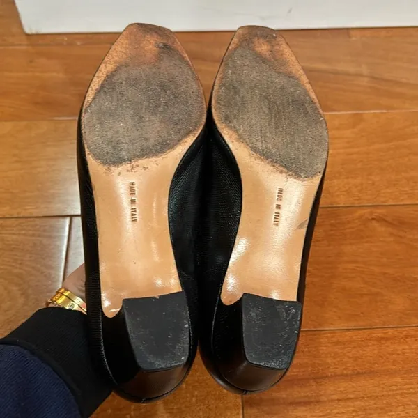 SALVATORE FERRAGAMO Black Suede ‎ and Leather Square Toe Heels Pumps Sz 8 - Image 7