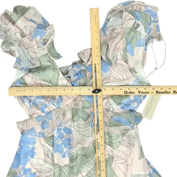 Big Water Blue Sky Pink Blue Green Floral Flutter Tie Back Maxi Dress S NEW Tags - Image 6