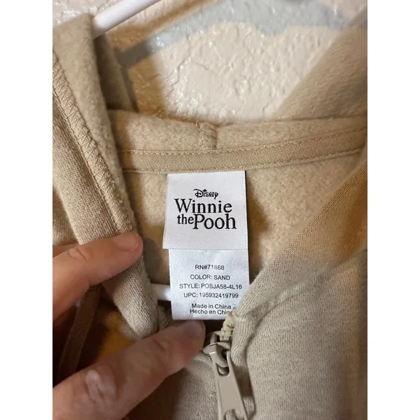 Disney Winnie the Pooh Zip Up Hoodie Patches Sand Beige Womens Medium - Image 3
