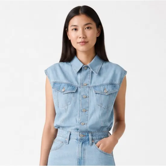 Levi's Denim Dress Women XS Blue NWT Sleeveless Midi Button Front Pockets - Image 6