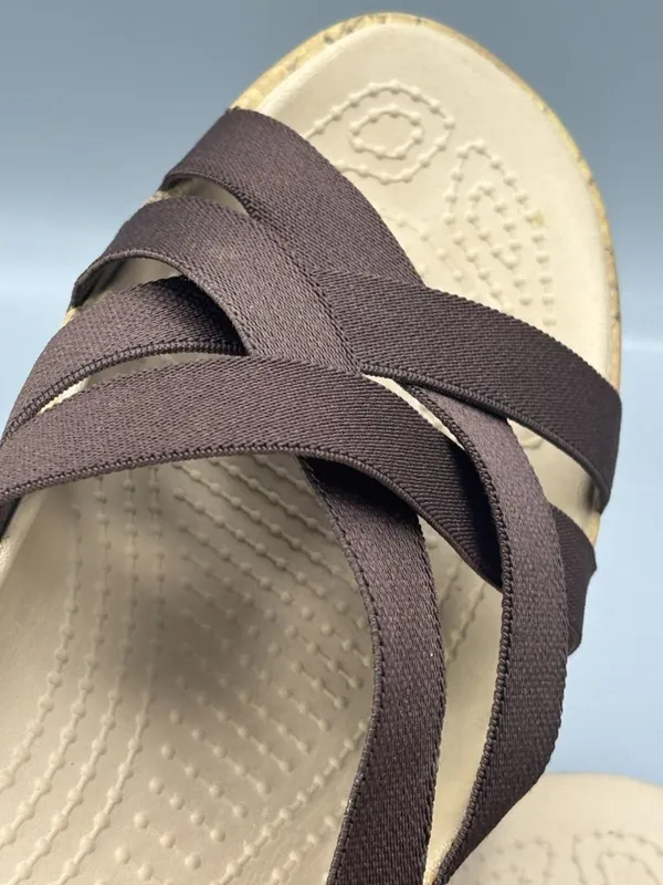 Crocs Edie Slide Sandals Women 9 Brown Stretch Criss Cross Straps Beach Slip On - Image 8