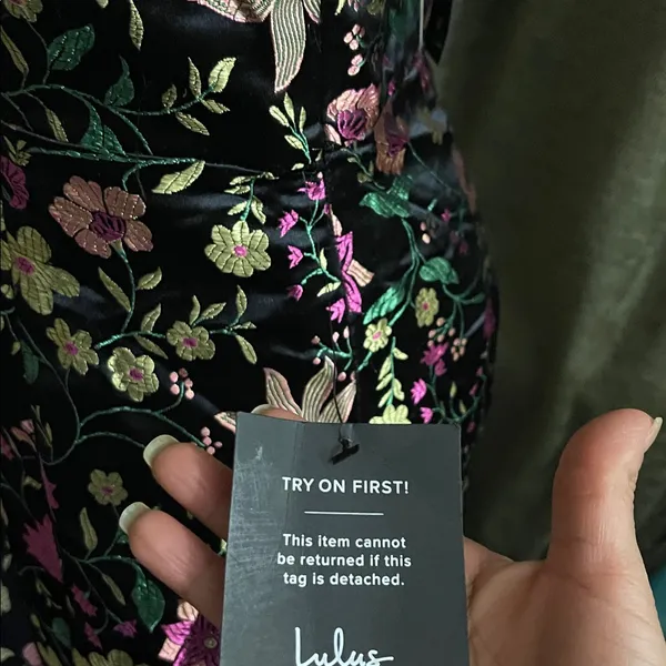 Lulus Make a Move Black Satin Floral Jacquard Strapless Midi Dress Size medium - Image 9