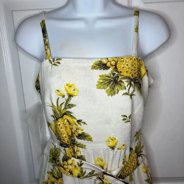 TAHARI Linen Blend Vintage Pineapple Strapless Midi Dress Cream Yellow 8 NWT - Image 4