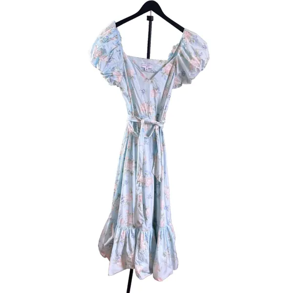 LoveShackFancy Dress Estelle Maxi Blue Floral Puff Sleeve Cottagecore Floral 10 - Image 3