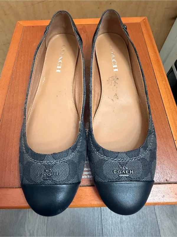 Coach Signature Jacquard Black Leather Cap Toe Ballet Flats Women’s Size: 7.5 - Image 3