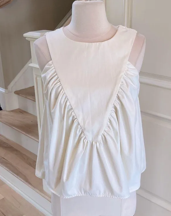New Cream Shirred Swing Tank Blouse - Image 2