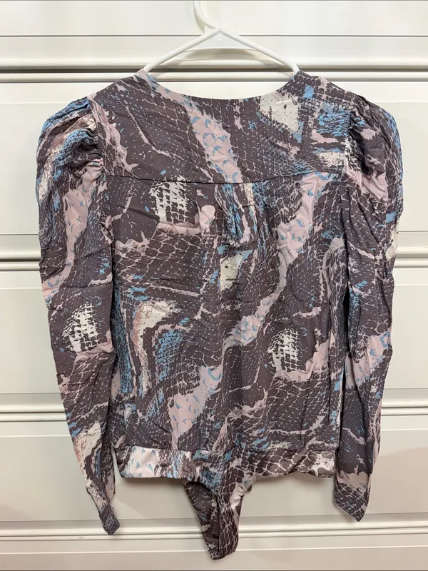 AFRM Pink, Blue & Gray Abstract Print Long-Sleeve Bodysuit - Image 3
