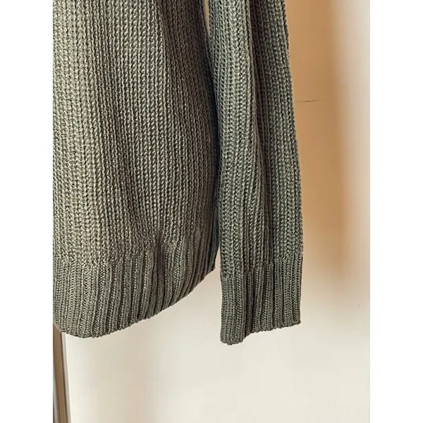 Pink Rose Olive Green V Neckline Striped‎ Sleeve Knit Pullover Sweater Size S - Image 5