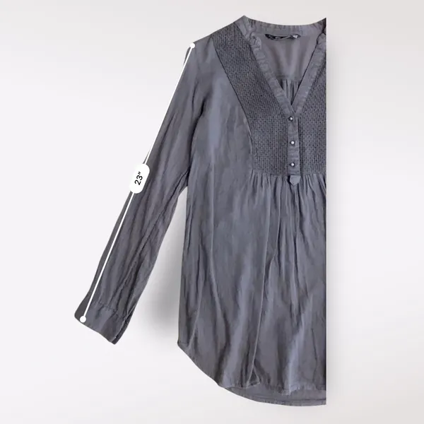 Zara TRF Button‎ Front V-Neck Long Sleeve Womens Size XS Gray Boho Minimalist - Image 5