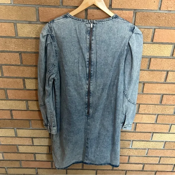 Zara Long Sleeve Washed Denim Mini Dress Women’s Size Small - Image 4