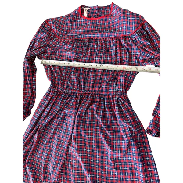 Vintage Jack Mulqueen Silksational Plaid Midi Dress Size 12 Puff Sleeve - Image 3