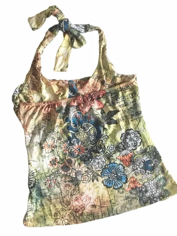new Boho Chic ❤︎ Floral Watercolor Print Draped Halter Top ❤︎ Pin Up ❤︎ Large - Image 12