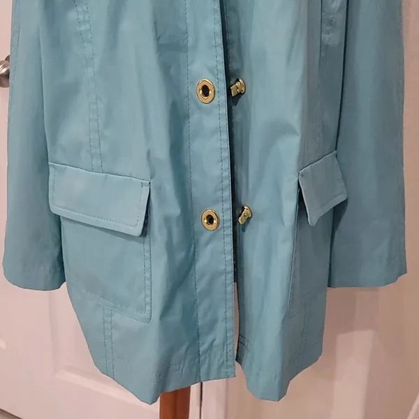 Isaac Mizrahi Live Turquoise Rain Trench Jacket XL Coat A213138 QVC Blue - Image 3
