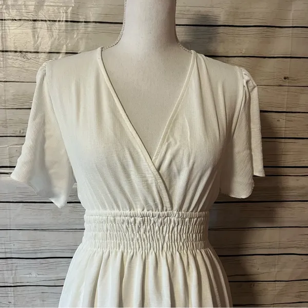 Altar'd State White Smocked-Waist V-Neck Mini Dress - Image 3