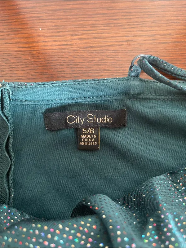 City Studio Dark Green Sparkle Cowl Neck Mini Dress - Image 4