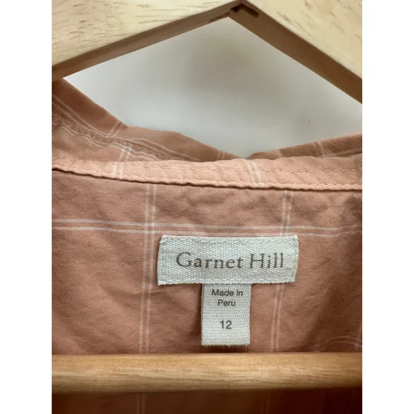 Garnet Hill Womens 12 Salmon Pink Windowpane Plaid Organic Pima‎ Cotton Shirt - Image 5