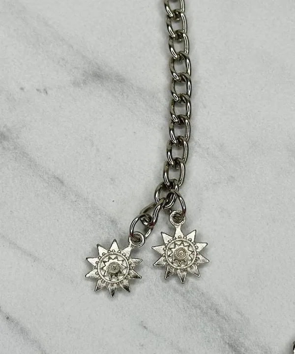 Rhinestone Cross and Coin Charm Silver Tone Metal Chain Link Belt OS One Size - Image 12