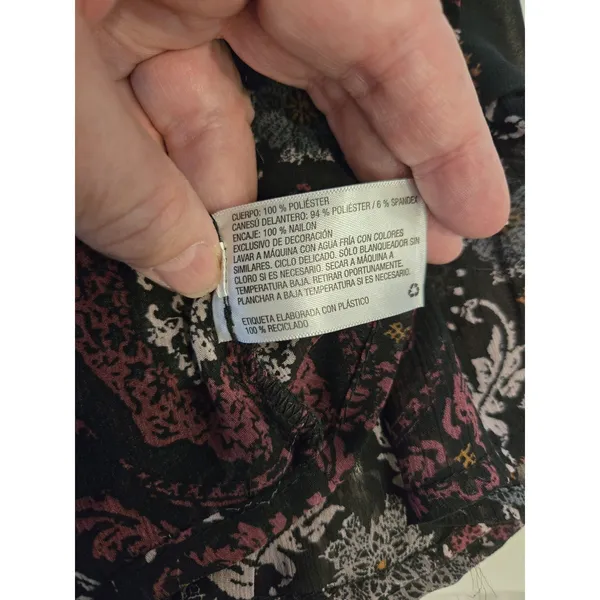 Knox Rose Sheer Paisley Lace Velvet Accent Boho Tunic Blouse Black Pink Women M - Image 7