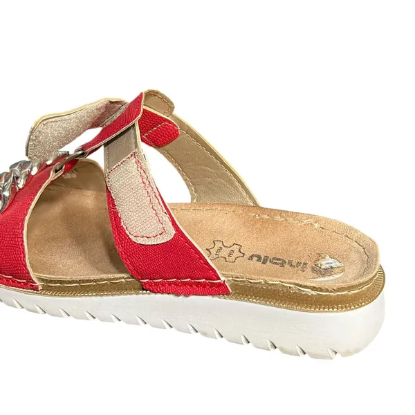Inblu Shoes Womens Size US 7.5 Red Slide Sandals Chain Leather Footbed Slip On - Image 8