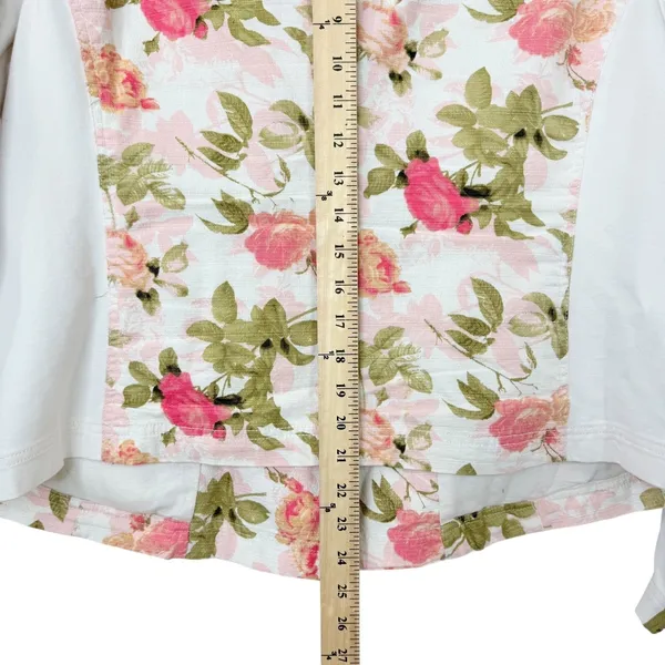 Lane Bryant Floral‎ Moto Jacket Asymmetrical Zip Up Pockets White Pink Size 16 - Image 7