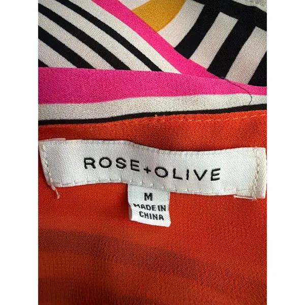 Rose + Olive Sleeveless Top Orange Pink White Black Medium - Image 4