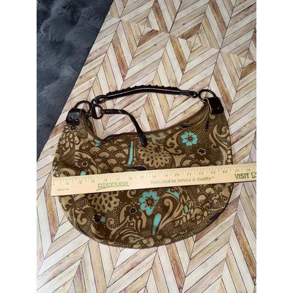 Vtg 2006‎ GAP Hobo Bag Brown Teal Floral Print Canvas Leather Trim Shoulder Bag - Image 9