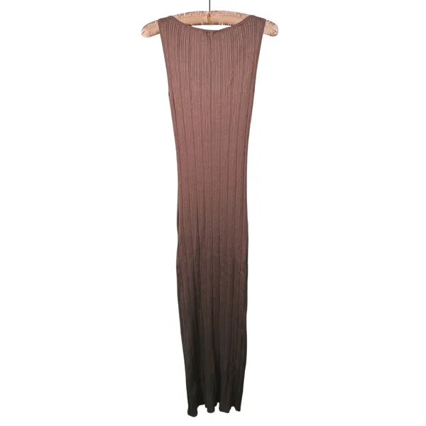 Abercrombie & Fitch Sleeveless Ribbed Knit Maxi Dress M Tan Minimal Old Money - Image 4