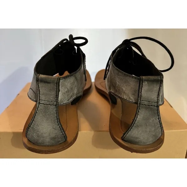 Boho Sorel Summer Boot Distressed Black Leather Lace Up Cage Sandals Size 9 - Image 5