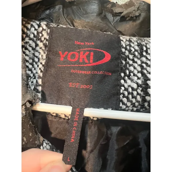 Yoki Outerwear Collection Womens Size Large Coat Jacket Black Gray Tweed Leather - Image 14