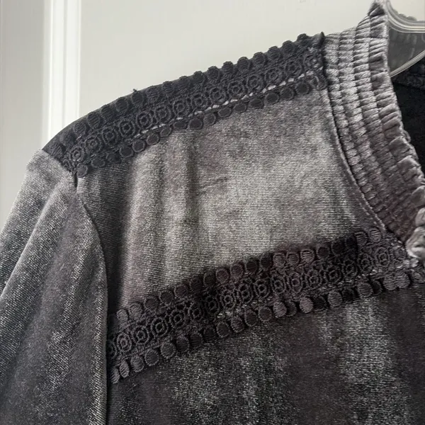 Kate & Sam Whimsygoth Dress Velvet Grey Large Tiered Dress Witchy Boho Stretch - Image 3