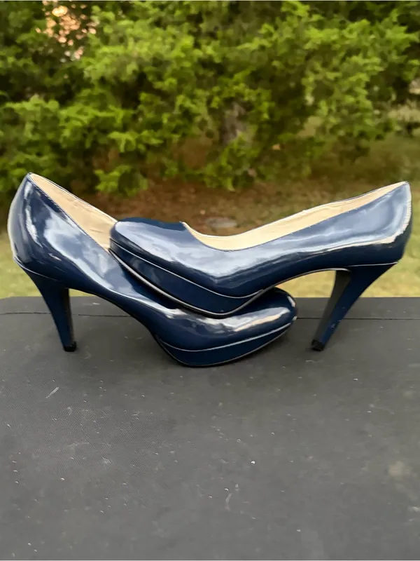 Nickels Navy Blue Patent Leather "Denny" Platform Pump Heels Size 7.5M - Image 5