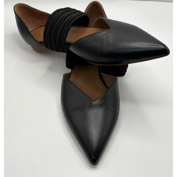 Malone Souliers Maureen‎ Pointed Toe Black Leather Corded Strap Flats Shoes - Image 8