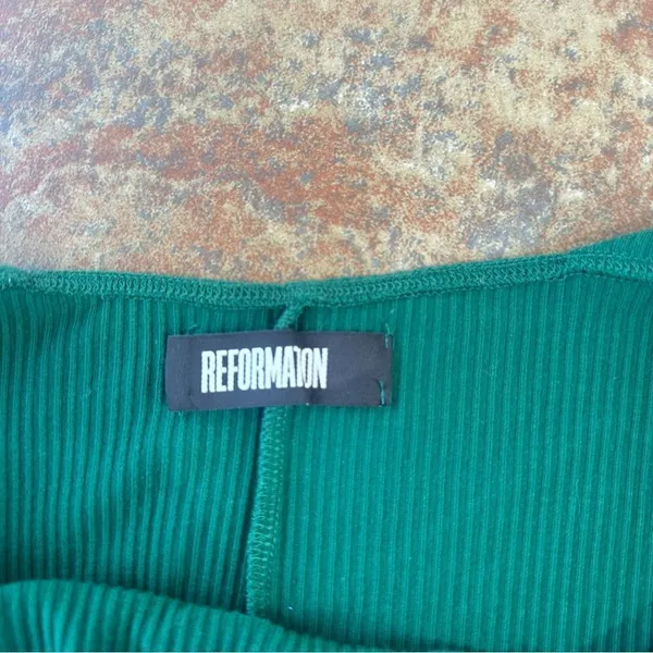 Reformation Janelle Ribbed Mini Dress L Emerald Green‎ Spruce Sleeveless Summer - Image 6