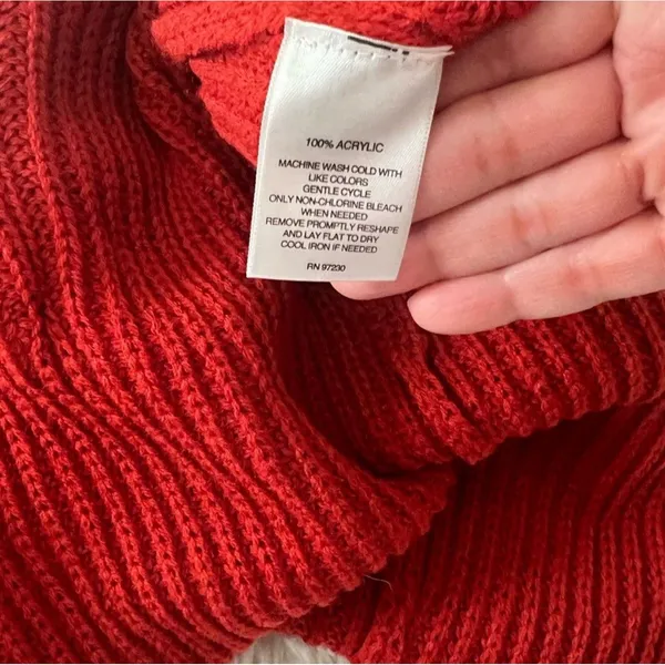 Signature Studio Women’s Red Hooded Open Front Knit Cardigan Sweater Pockets L - Image 5