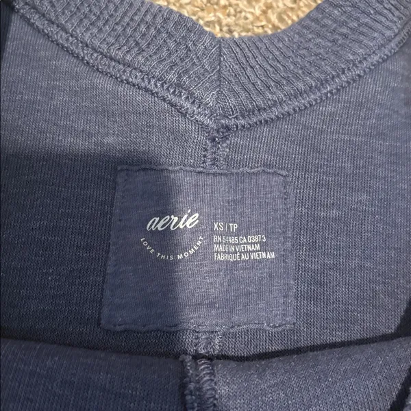 Aerie V-Neck Wonder Textured Knit Oversized Sweatshirt - Blue - Image 3