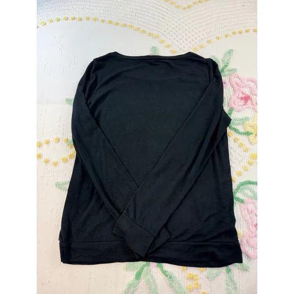 Victoria's Secret‎ Angel Long Sleeve Top Black Gold Embroidered Logo Crew Neck - Image 2